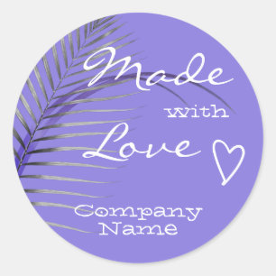 Pastel Lilac Purple Palm Tree Leaf Made with Love  Classic Round Sticker