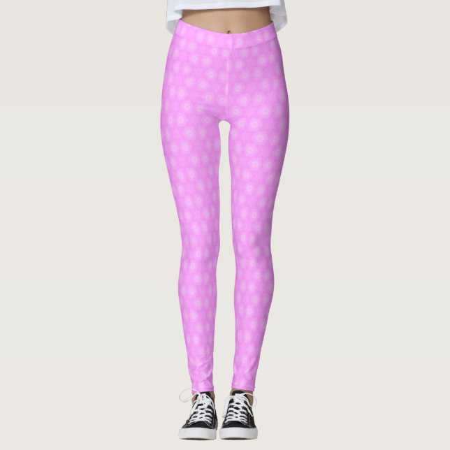 Pastel Lilac Purple White Star Repeating Pattern Leggings (Front)
