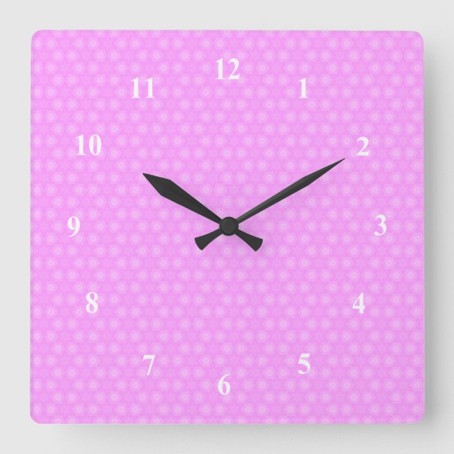 Pastel Lilac Purple White Star Repeating Pattern Square Wall Clock (Front)