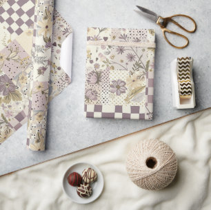 Pastel Lilac Quilt Earthy Gingham Cottagecore  Wrapping Paper