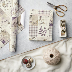 Pastel Lilac Quilt Earthy Gingham Cottagecore  Wrapping Paper