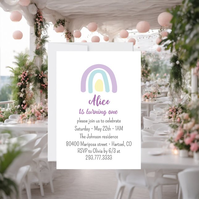 Pastel lilac rainbow Birthday Party Invitation (Creator Uploaded)