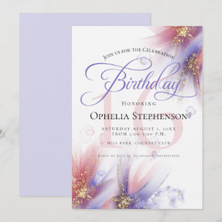 Pastel Lilac Rose Abstract Floral Birthday Invitation
