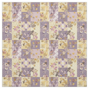 Pastel Lilac Yellow Patchwork Vintage Cottagecore Fabric