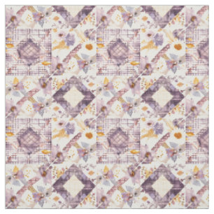 Pastel Lilac Yellow Patchwork Vintage Quilt Fabric