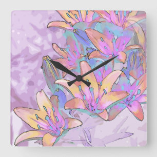 Pastel Lily Love Square Wall Clock