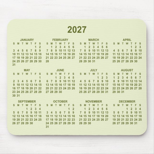 Pastel Lime Green 2027 Calendar Mouse Pad (Front)
