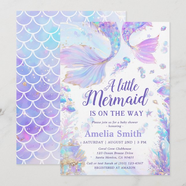 Pastel Little Mermaid Baby Shower Invitation (Front/Back)