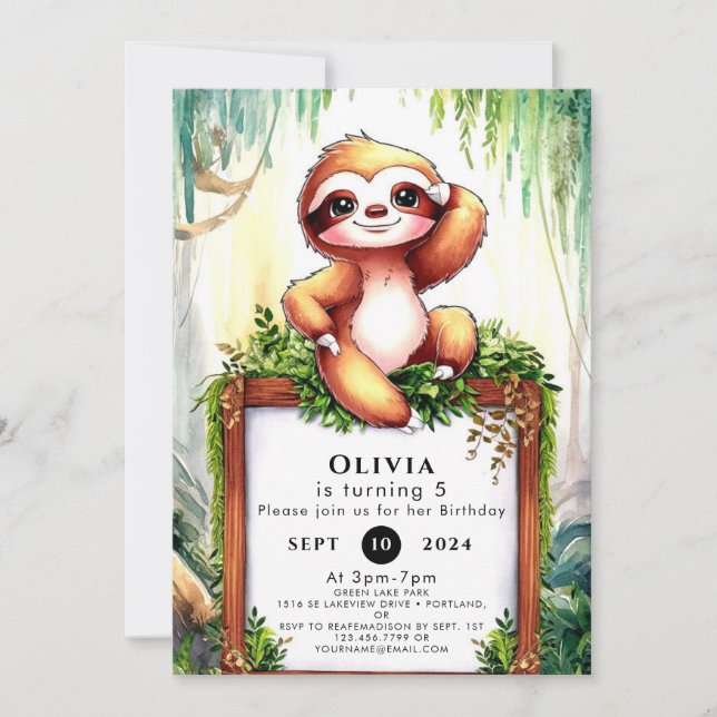 Pastel Little Sloth Birthday Invitation (Front)