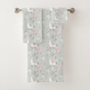 Pastel Llama Pattern Bath Towel Set
