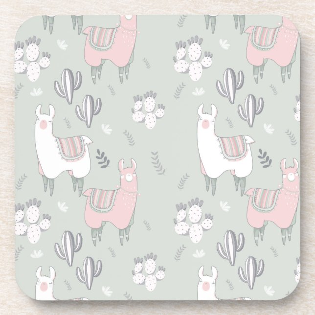 Pastel Llama Pattern Coaster (Front)