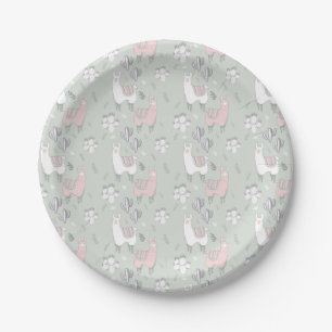 Pastel Llama Pattern Paper Plate