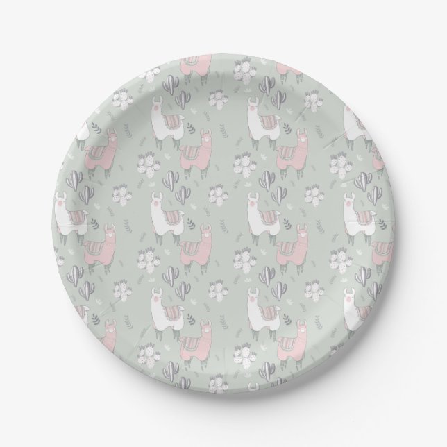 Pastel Llama Pattern Paper Plate (Front)