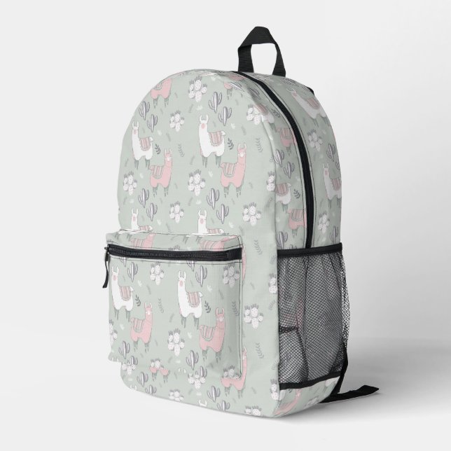 Pastel Llama Pattern Printed Backpack (Back Corner Right)