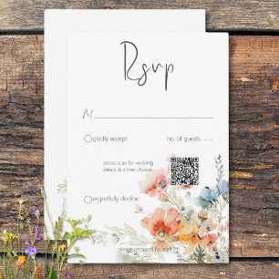 Pastel Loose Wildflowers Modern QR Code RSVP Card