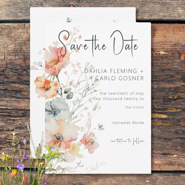 Pastel Loose Wildflowers Modern Wedding Save The Date (Pastel Loose Wildflowers Modern Wedding Save The Date)