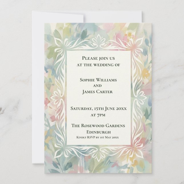 Pastel Lotus Art Nouveau Wedding Invitation (Front)