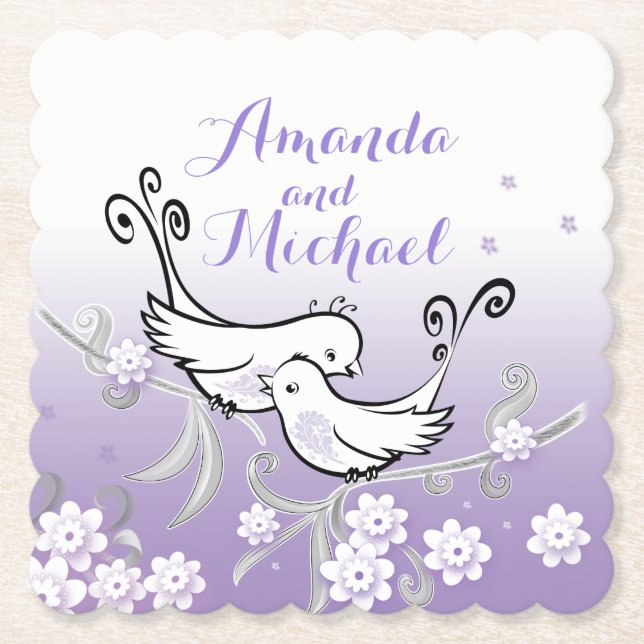 Pastel love birds custom wedding coaster (Front)