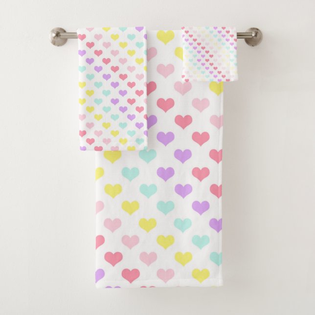 Pastel Love & Hearts BATHROOM TOWEL SET (Insitu)