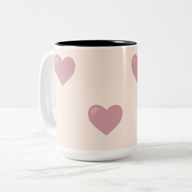 Pastel Love Hearts Two-Tone Coffee Mug (Front Left)