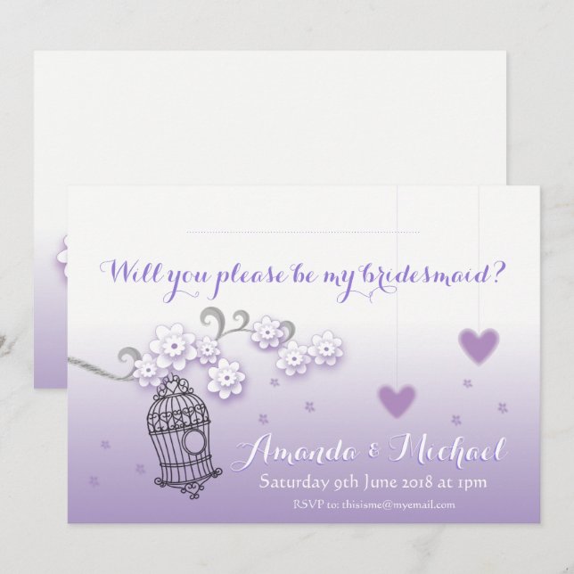 Pastel lovebirds wedding custom Bridesmaid invite (Front/Back)