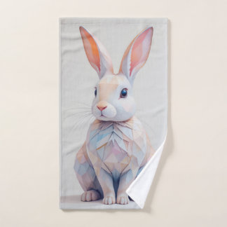 Pastel Low-Poly Bunny Hand Towel