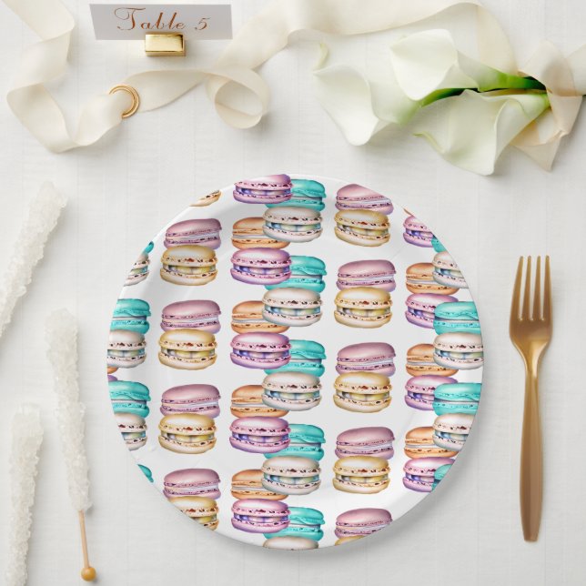 Pastel Macaron Cookie Themed Birthday Party Paper Plate (Wedding)