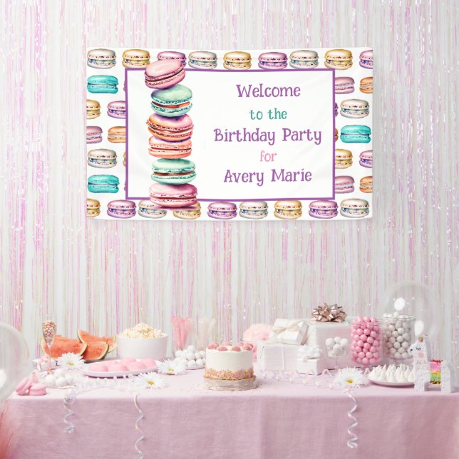 Pastel Macaron Cookie Welcome to Birthday Party Banner (Party)