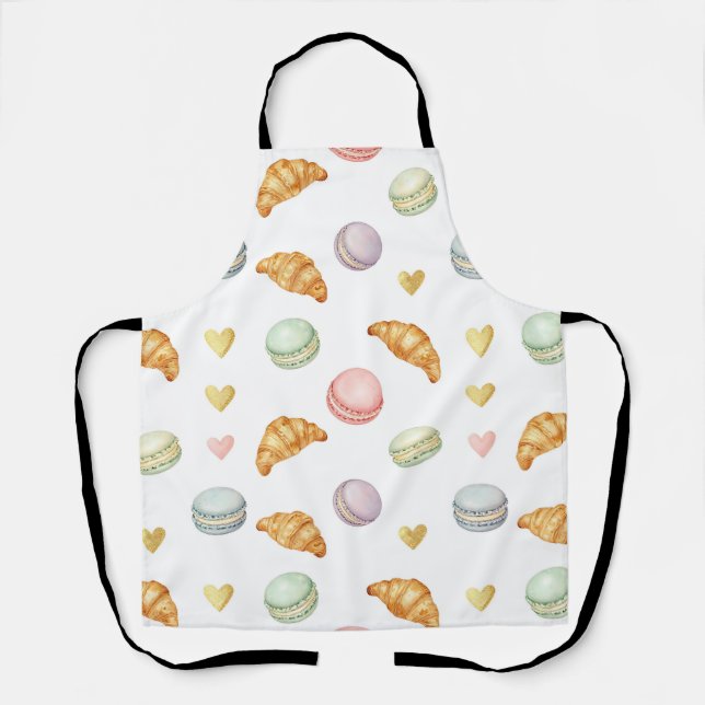 Pastel Macarons and Croissants Seamless Pattern Apron (Front)