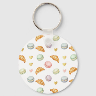 Pastel Macarons and Croissants Seamless Pattern Keychain