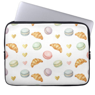 Pastel Macarons and Croissants Seamless Pattern Laptop Sleeve