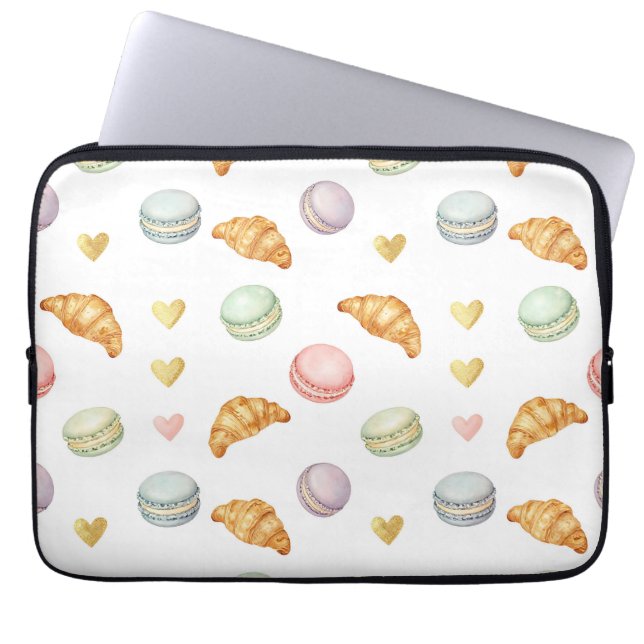 Pastel Macarons and Croissants Seamless Pattern Laptop Sleeve (Front)
