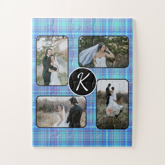 Pastel Madras Plaid Spring Gingham Blue Teal Jigsaw Puzzle (Vertical)