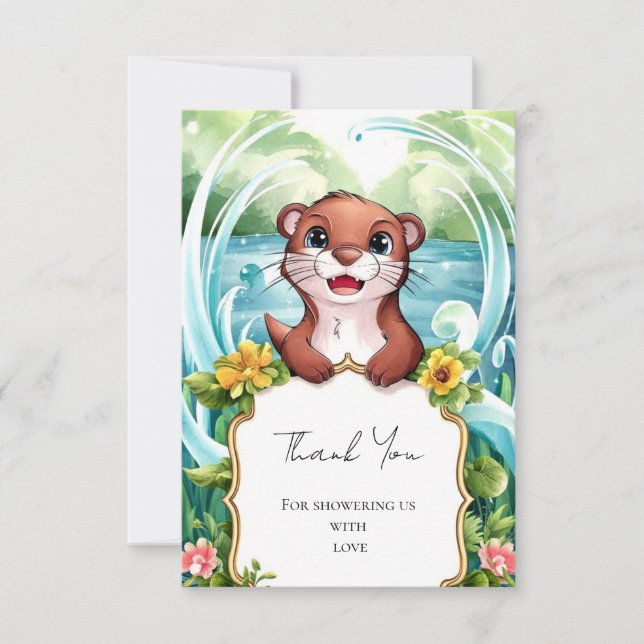 Pastel Magical Otter Baby Shower Thank You Card (Front)
