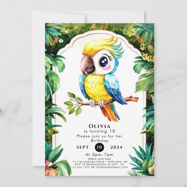 Pastel Magical Parrot Birthday Invitation (Front)