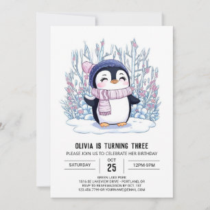 Pastel Magical Penguin Digital Birthday Invitation