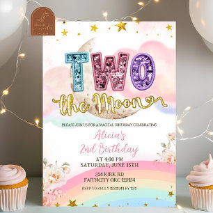 Pastel Magical Two The Moon Birthday Invitation