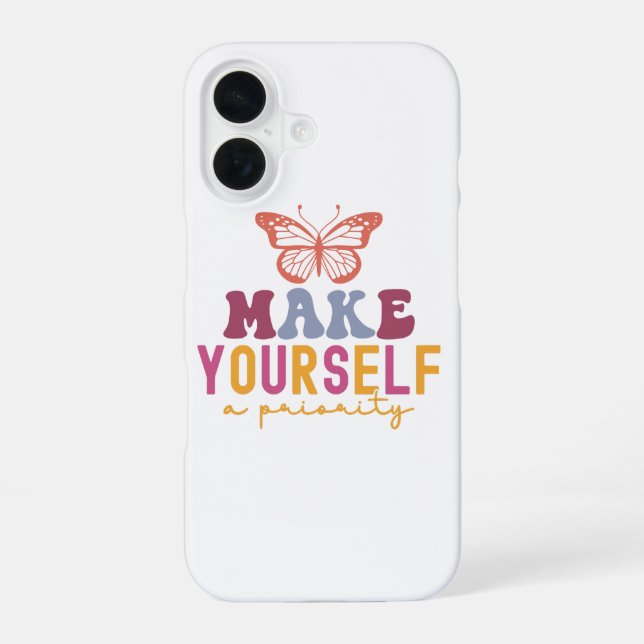 Pastel "Make Yourself a Priority" Self Care Graphi iPhone 16 Case (Back)