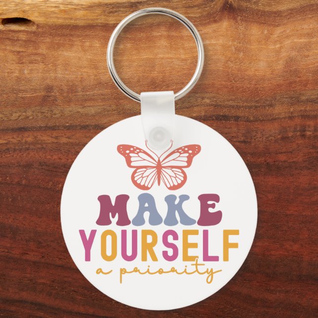 Pastel "Make Yourself a Priority" Self Care Graphi Keychain (Front)