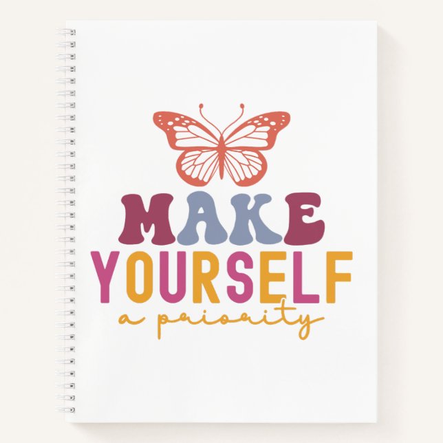 Pastel "Make Yourself a Priority" Self Care Notebook (Front)