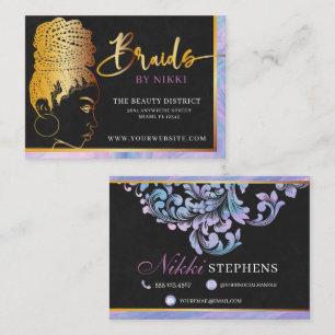Pastel Marble and Gold Modern Hair Braiding Salon  Business Card