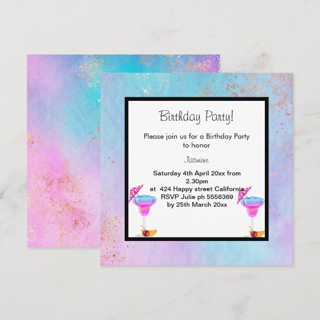 PASTEL MARBLE COCKTAIL ANNIVERSAIRE INVITATION FÊT (Devant / Derrière)