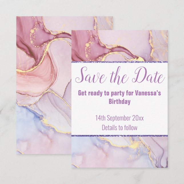  PASTEL MARBLE GLITTER SAVE THE DATE RSVP CARD (Front/Back)