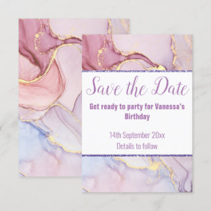 PASTEL MARBLE GLITTER SAVE THE DATE RSVP CARD