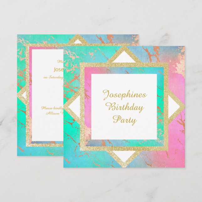 PASTEL MARBLE GOLD BIRTHDAY  LAYERED CUSTOM INVITATION (Front/Back)