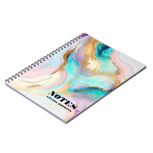 Pastel marble ink abstract glitter art notebook (Left Side)
