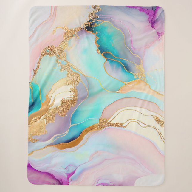 Pastel marble ink abstract glitter art sherpa blanket (Front)