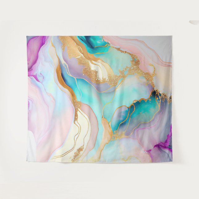 Pastel marble ink abstract glitter art tapestry (Front (Horizontal))