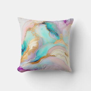Pastel marble ink abstract glitter art throw pillow