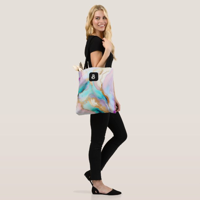Pastel marble ink abstract glitter art tote bag (On Model)
